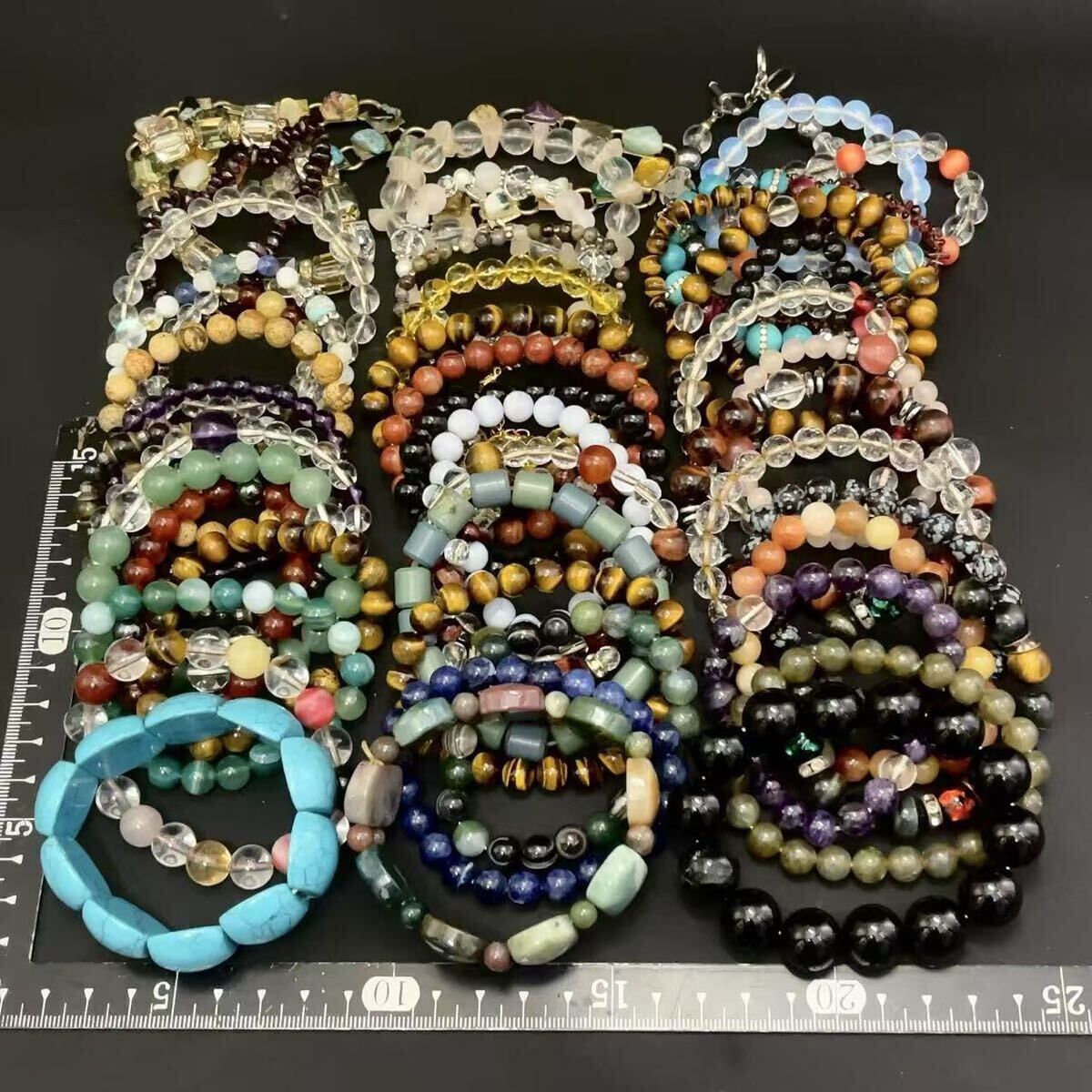 1円 天然石 ブレスレット 50本まとめ 大量セット 翡翠/ターコイズ/タイガーアイ/アメジスト/ガーネット/ラピスラズリ等 おまとめ売り 925有