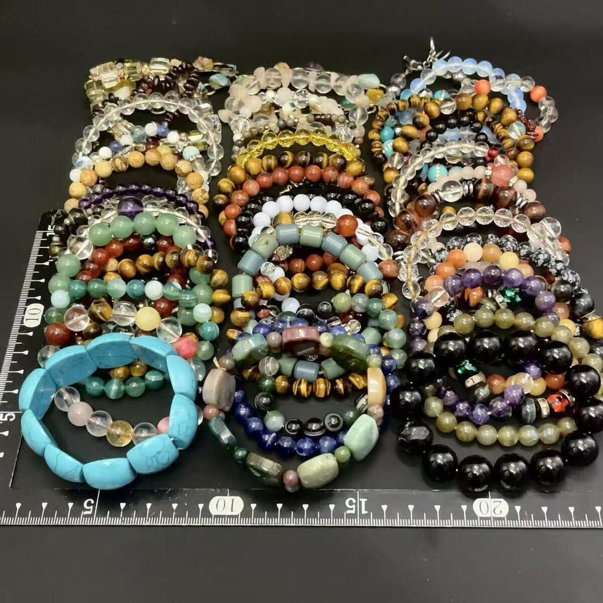 1円 天然石 ブレスレット 50本まとめ 大量セット 翡翠/ターコイズ/タイガーアイ/アメジスト/ガーネット/ラピスラズリ等 おまとめ売り 925有