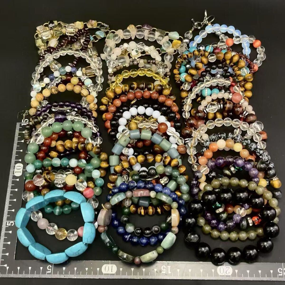 1円 天然石 ブレスレット 50本まとめ 大量セット 翡翠/ターコイズ/タイガーアイ/アメジスト/ガーネット/ラピスラズリ等 おまとめ売り 925有