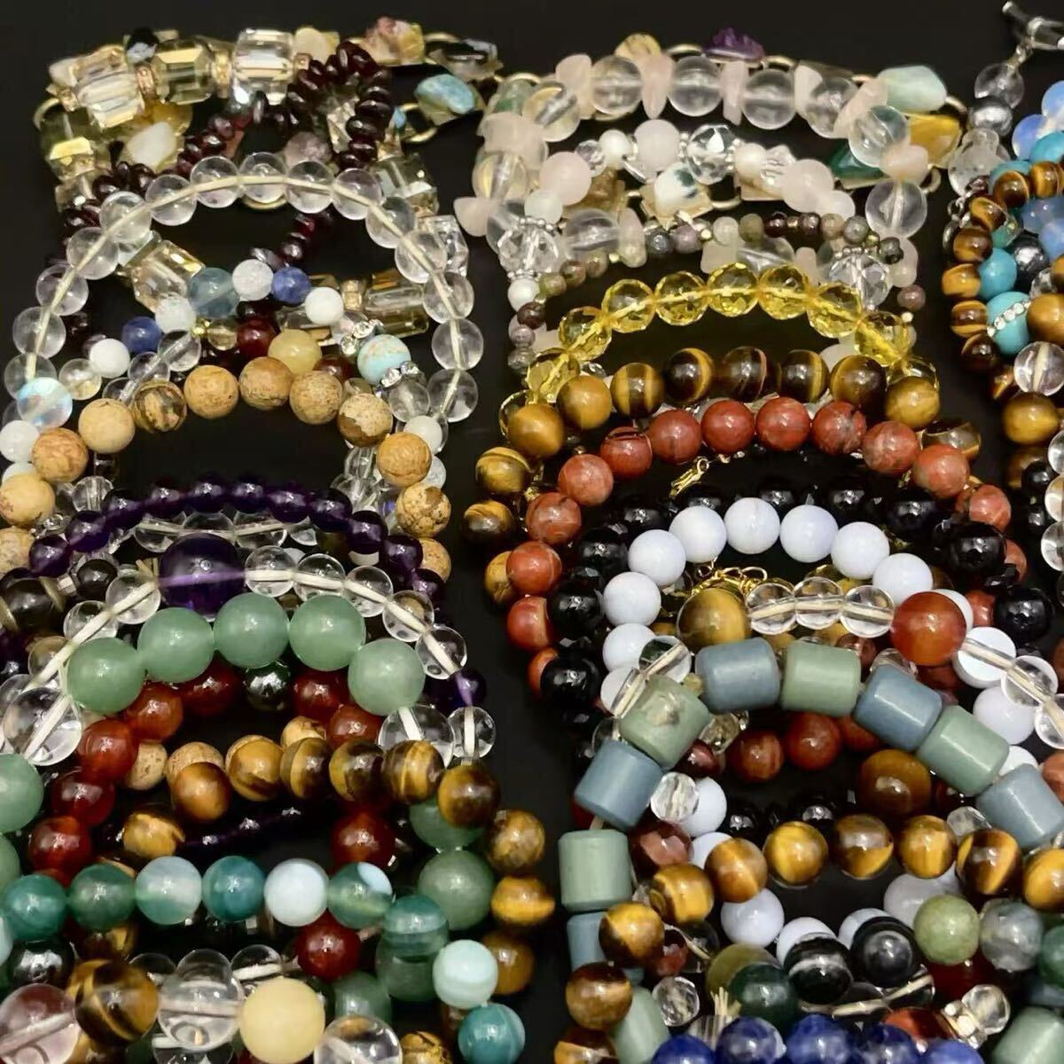 1円 天然石 ブレスレット 50本まとめ 大量セット 翡翠/ターコイズ/タイガーアイ/アメジスト/ガーネット/ラピスラズリ等 おまとめ売り 925有