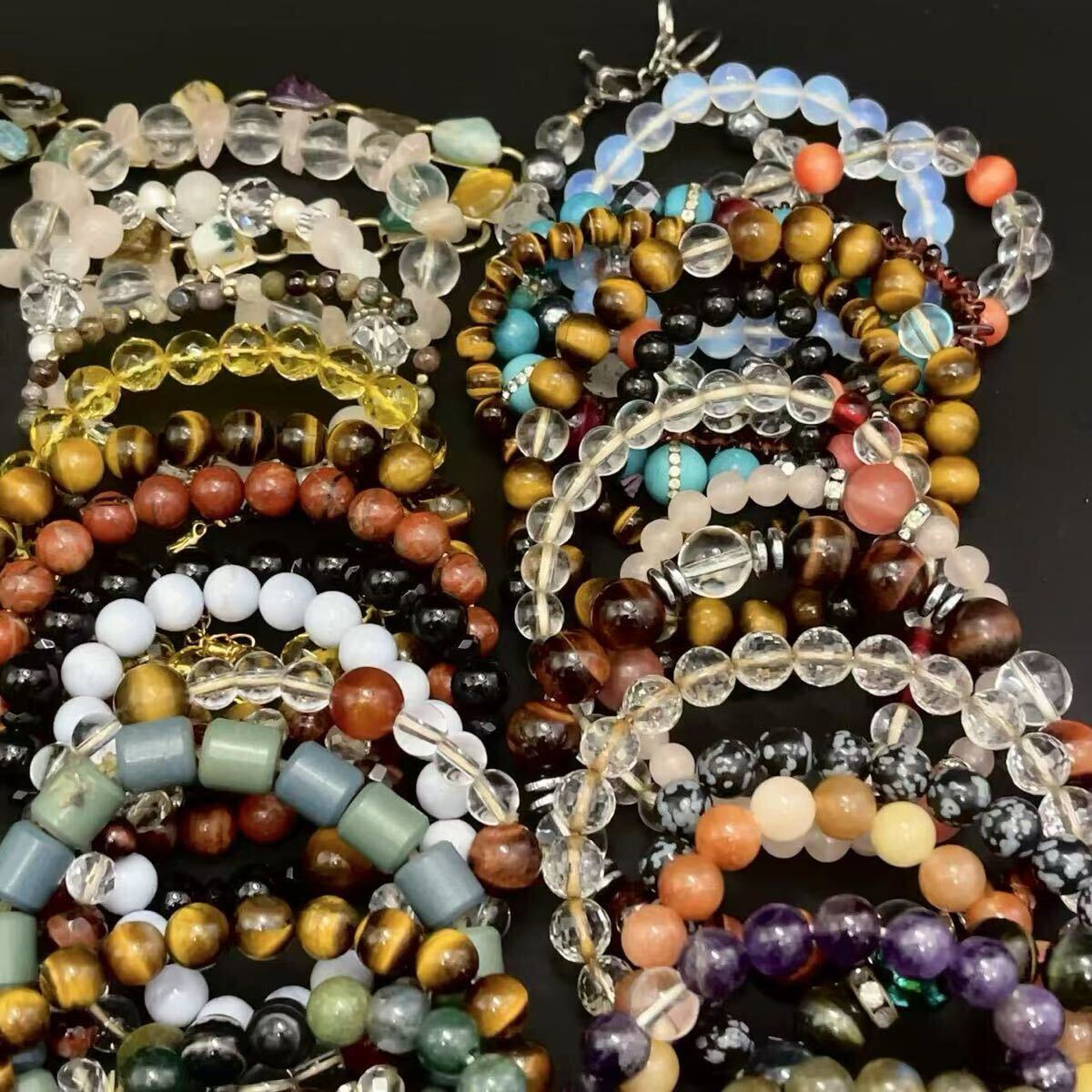 1円 天然石 ブレスレット 50本まとめ 大量セット 翡翠/ターコイズ/タイガーアイ/アメジスト/ガーネット/ラピスラズリ等 おまとめ売り 925有