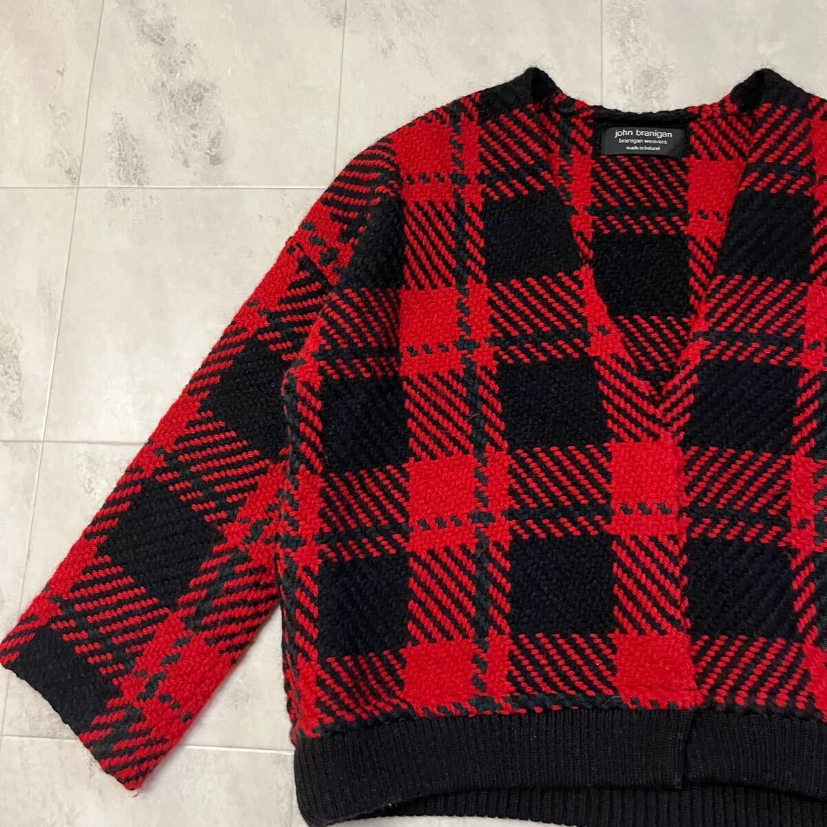 John branigan ジョンブラニガン ニット カーディガン チェック アイルランド製 ヨーロッパ ウール レディース サイズF 玉mc3717_画像4