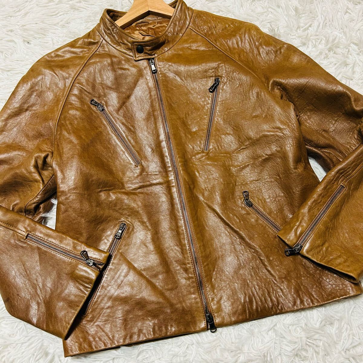 最高級!!仔牛革 カーフレザー レザージャケット ライダース
