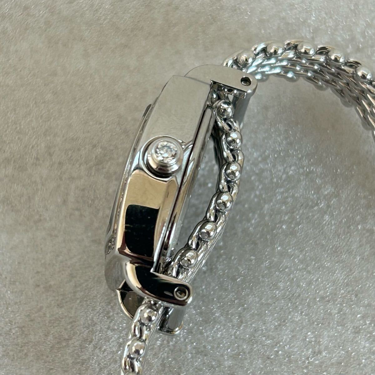 1000円? 4℃ 腕時計 稼働品 ヨンドシー スクエア ラインストーンベゼル クォーツ シェル文字盤 ステンレススチール レディース 美品