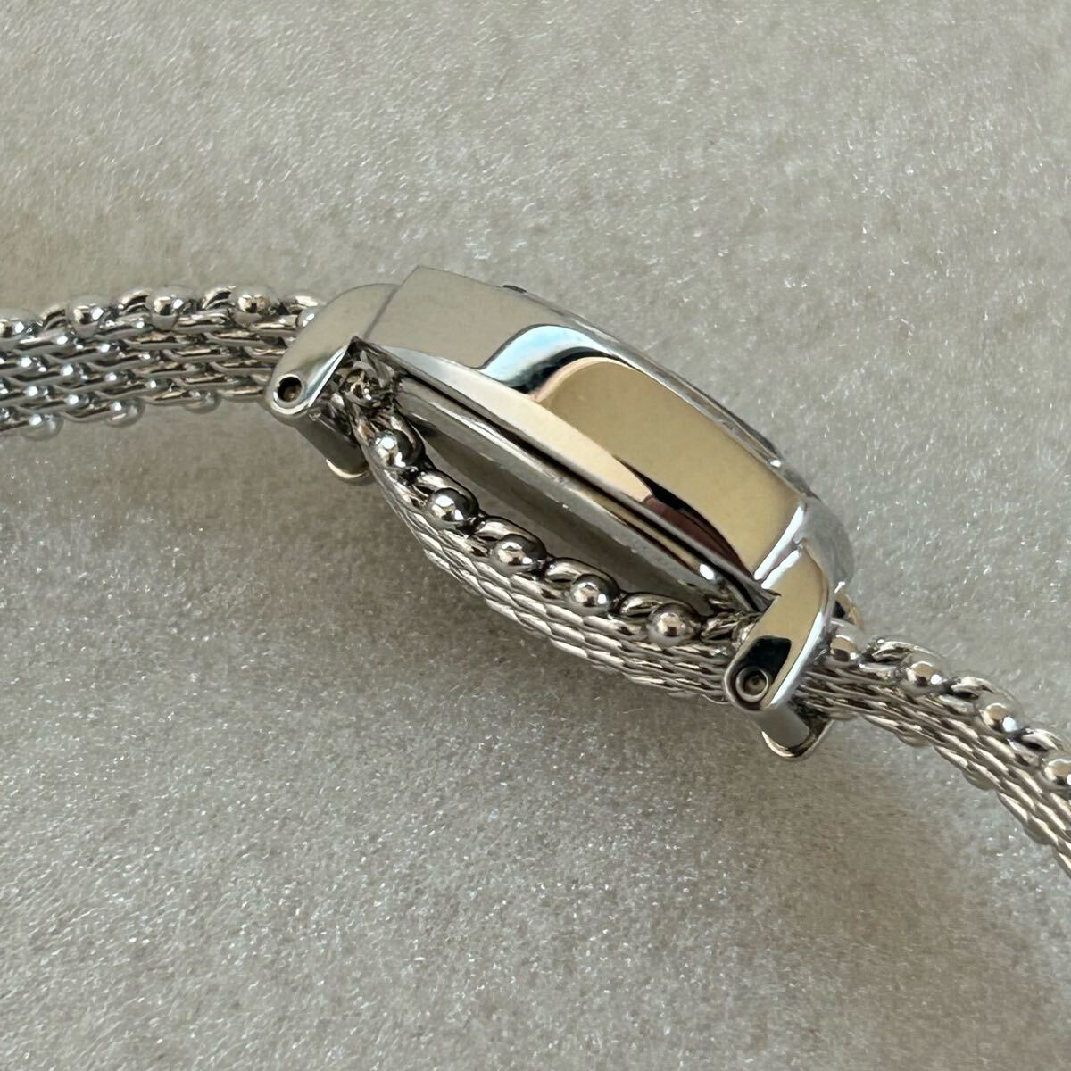 1000円? 4℃ 腕時計 稼働品 ヨンドシー スクエア ラインストーンベゼル クォーツ シェル文字盤 ステンレススチール レディース 美品