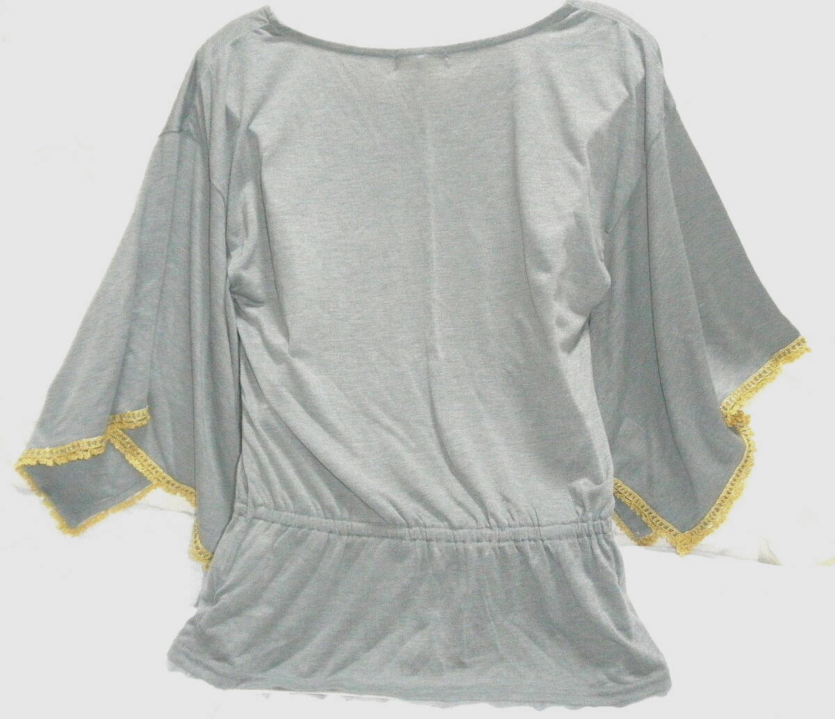 即決 M 新品タグ付 身幅46 NATURALBEAUTYBASIC 袖下スリット 着物風 ゆったりカットソー ナチュラルビューティーベーシック グレー 送430円_画像3