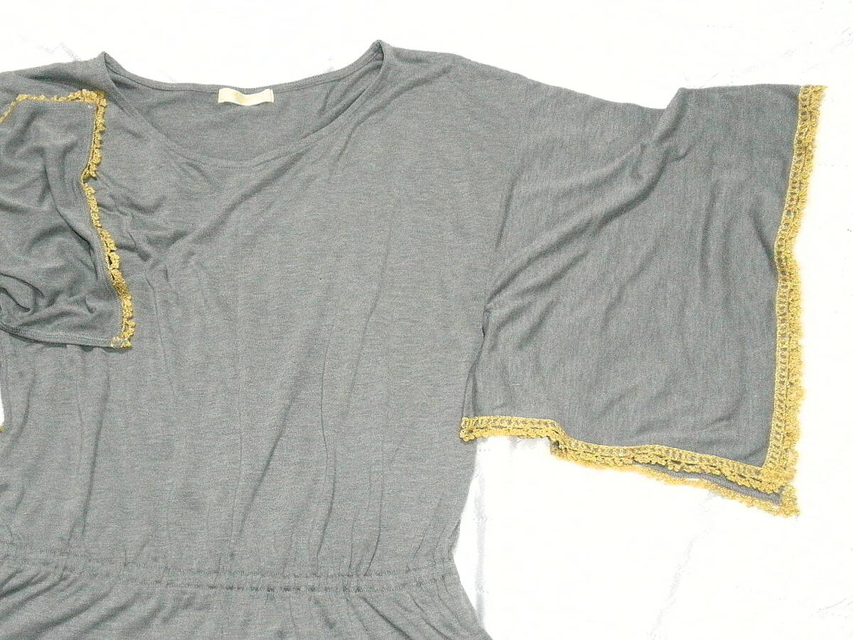 即決 M 新品タグ付 身幅46 NATURALBEAUTYBASIC 袖下スリット 着物風 ゆったりカットソー ナチュラルビューティーベーシック グレー 送430円_画像8