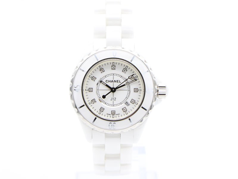 【 シャネル CHANEL 】 腕時計 J12 H1628 セラミック 33mm 12Pダイヤ クォーツ デイト レディース 保?ケース □新著 70138-1