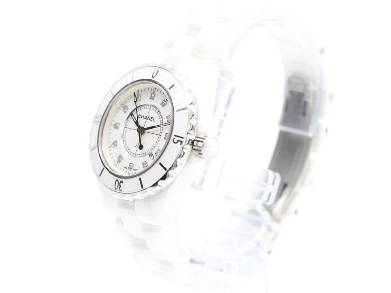 【 シャネル CHANEL 】 腕時計 J12 H1628 セラミック 33mm 12Pダイヤ クォーツ デイト レディース 保?ケース □新著 70138-1