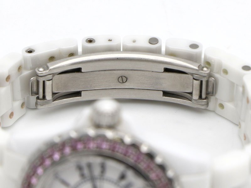 【 シャネル CHANEL 】 腕時計 H1181 J12 ピンクサファイアベゼル セラミック/SS デイト クォ―ツ レディース 箱 新著 70178-1