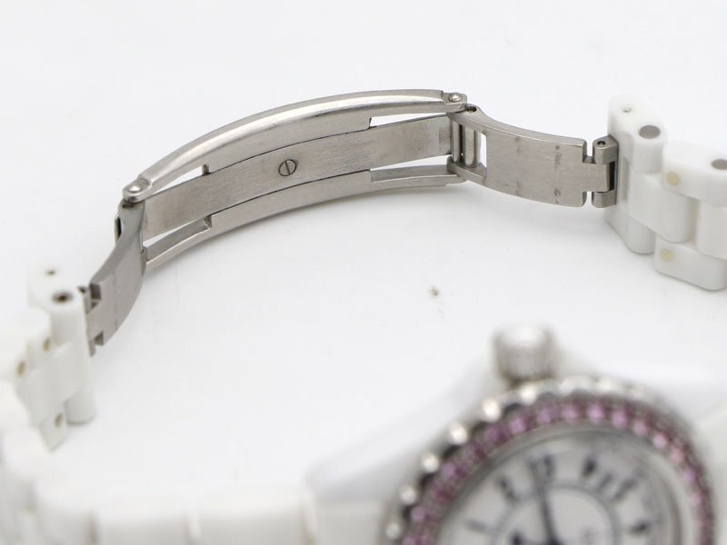 【 シャネル CHANEL 】 腕時計 H1181 J12 ピンクサファイアベゼル セラミック/SS デイト クォ―ツ レディース 箱 新著 70178-1
