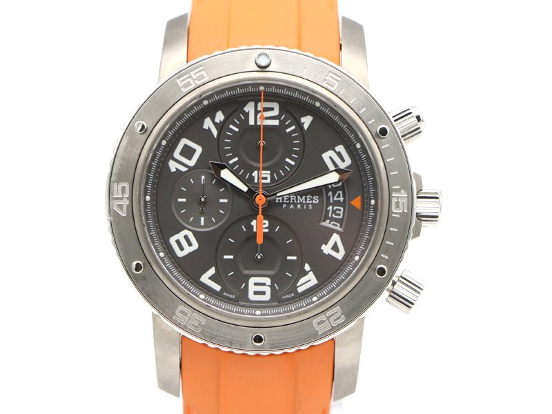 【エルメス HERMES 】 腕時計 CP2.941 クリッパー ダイバー クロノ SS/ラバー 自動巻 デイト 里スケ メンズ 新著 70178-2