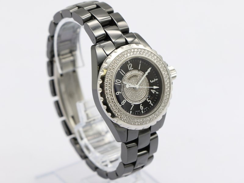 【 シャネル CHANEL 】 腕時(shí)計(jì) J12 Ｈ1708 黒セラミック 純正ダイヤベゼル 33ｍｍ デイト クォーツ レディース 保?箱 □ 新著 76024-2