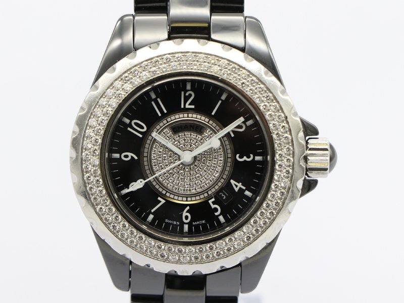 【 シャネル CHANEL 】 腕時(shí)計(jì) J12 Ｈ1708 黒セラミック 純正ダイヤベゼル 33ｍｍ デイト クォーツ レディース 保?箱 □ 新著 76024-2