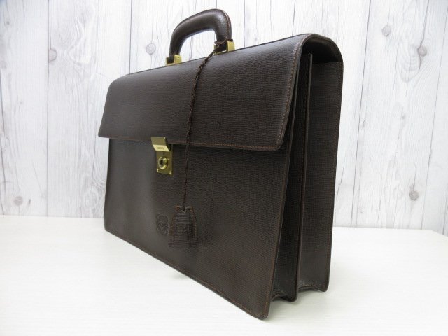 極美品 LOEWE ロエベ アナグラム ビジネスバッグ ハンドバッグ バッグ レザー 茶 A4収納可 メンズ 84302
