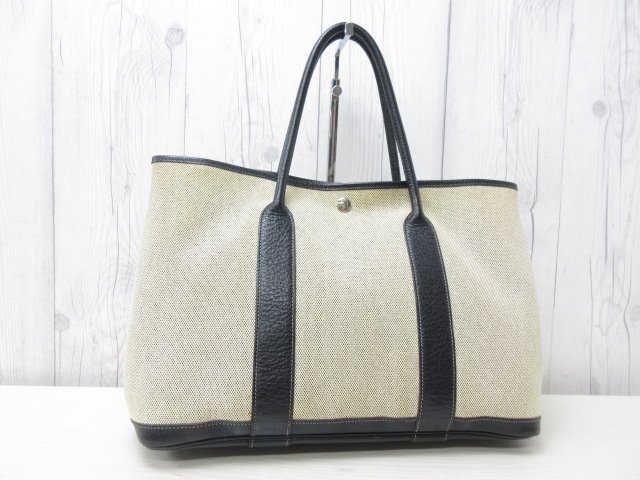 極美品 HERMES エルメス ガーデンパーティ 36 PM トートバッグ バッグ トワルアッシュ キャンバス×レザー ナチュラル×黒 A4可 84133