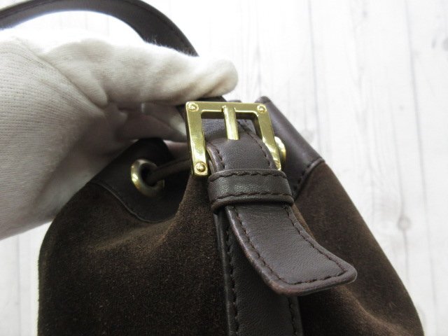 美品 LOEWE ロエベ アナグラム ショルダーバッグ バッグ スエード×レザー 茶 84237