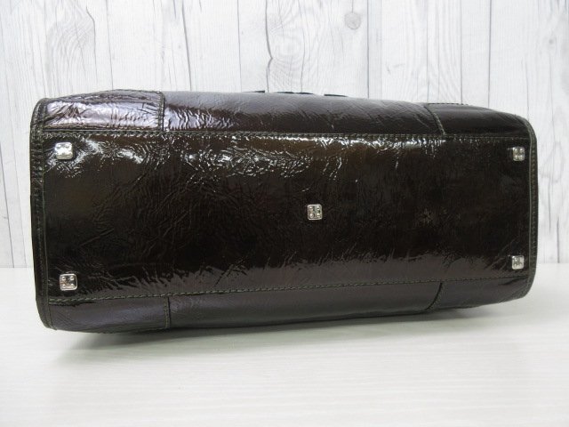 極美品 LOEWE ロエベ アナグラム アマソナ36 ハンドバッグ バッグ パテントレザー 茶 84148Y