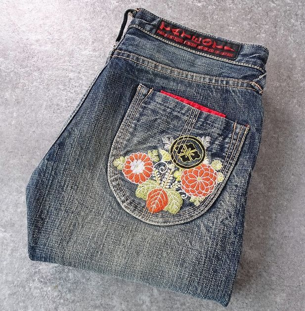 YAMANE ヤマネ TATEOTI タテオチ 縦落ち 和柄 刺繍 加工 デニムパンツ ジーンズ エヴィス 耳 チェーンステッチ メンズ (26) ●r-645
