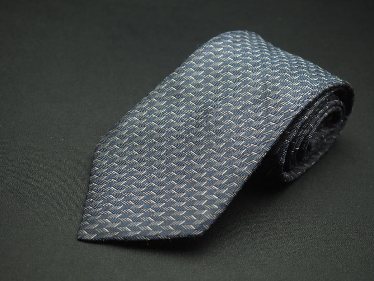 美品【dunhill ダンヒル】 E1060 ネイビー グレー SILK ブランド ネクタイ 古著 良品