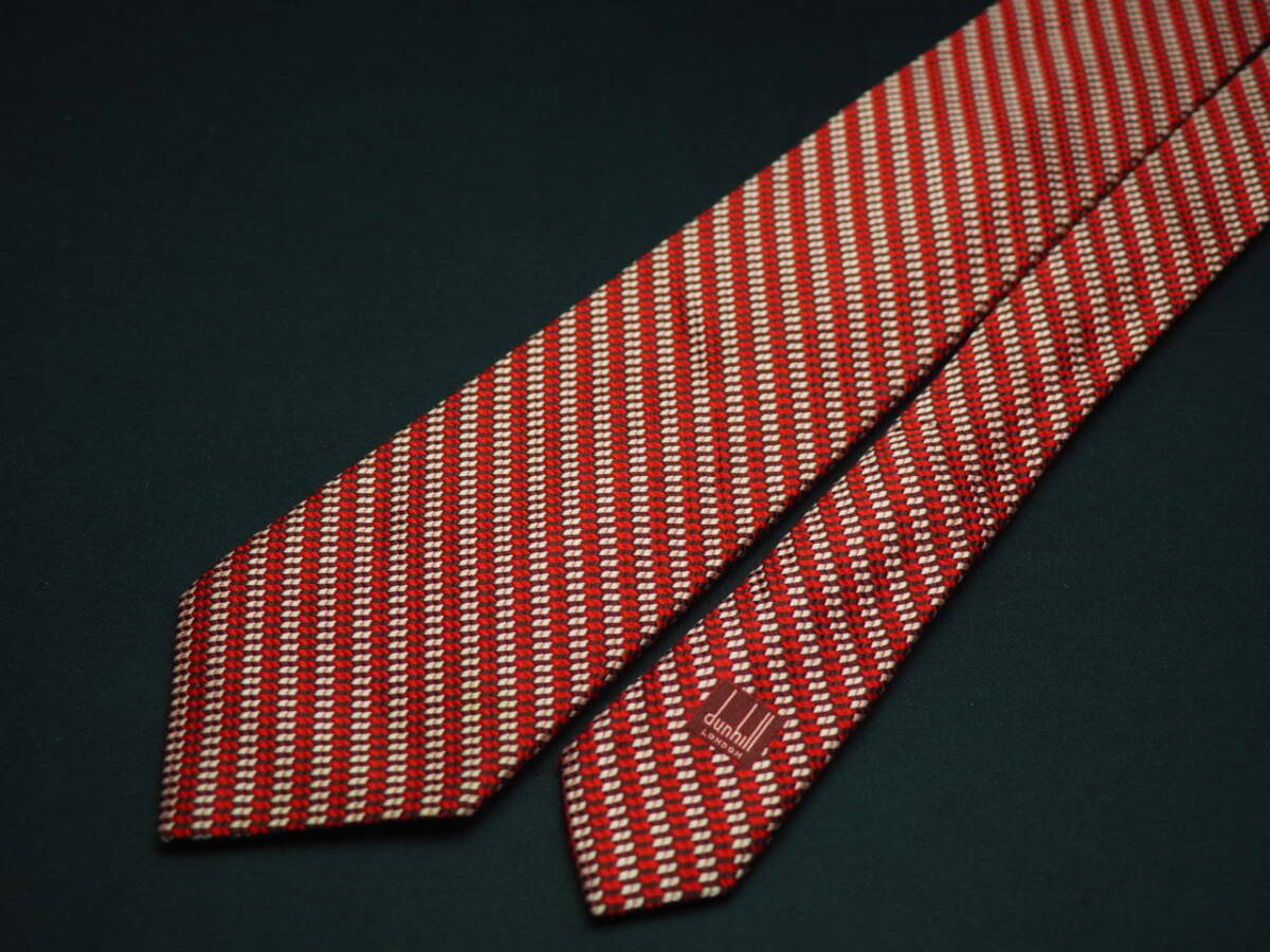 美品【dunhill ダンヒル】 E1080 赤系 SILK ブランド ネクタイ 古著 良品
