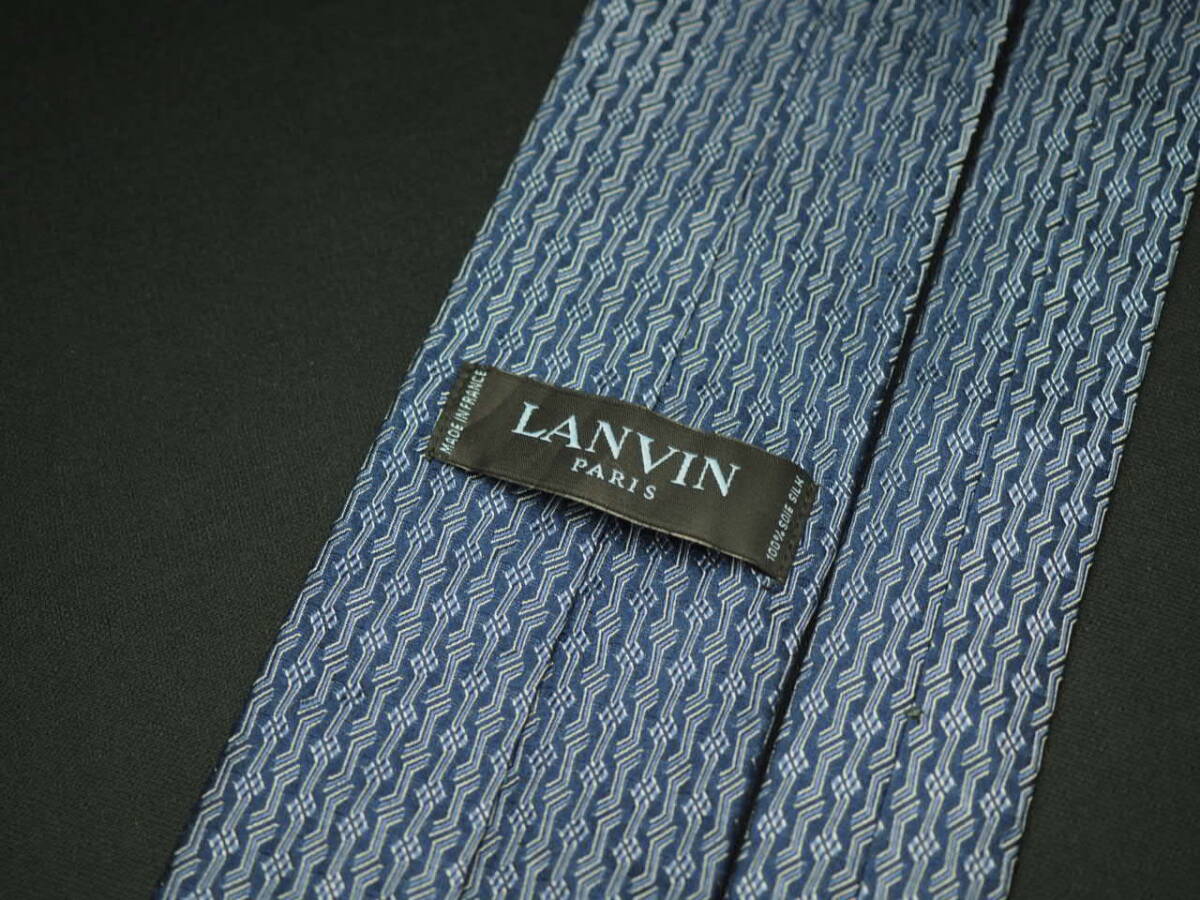 美品【LANVIN ランバン】 E1178 ネイビー シルバー SILK ブランド ネクタイ 古著 良品