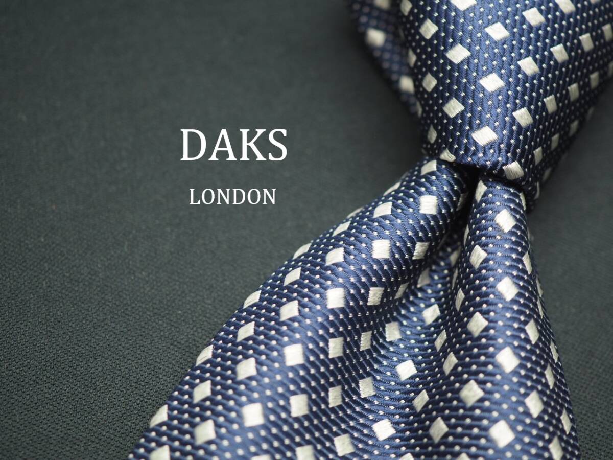 美品【DAKS ダックス】 E1585 ネイビー SILK ブランド ネクタイ 古著 良品