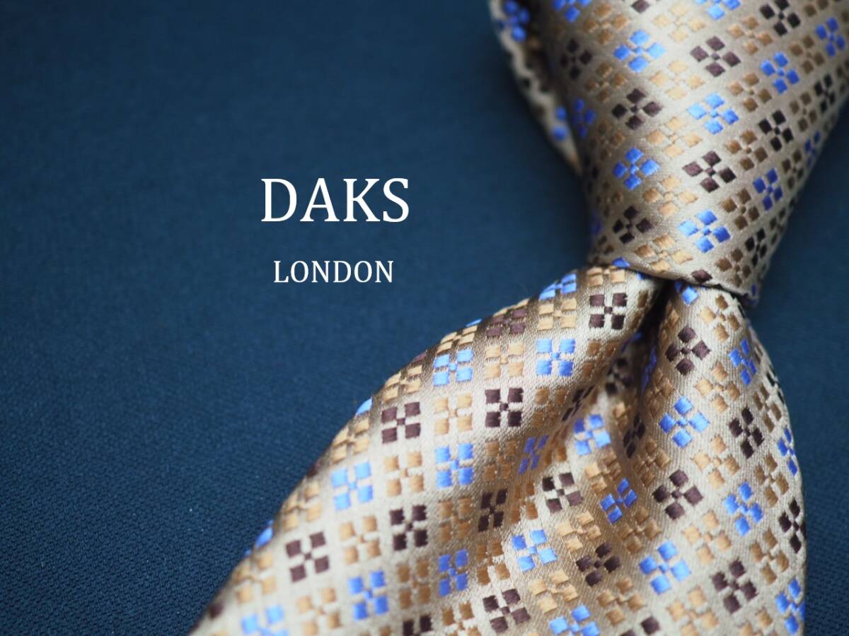 美品【DAKS ダックス】 E1602 シャンパンベージュ系 SILK ブランド ネクタイ 古著 良品