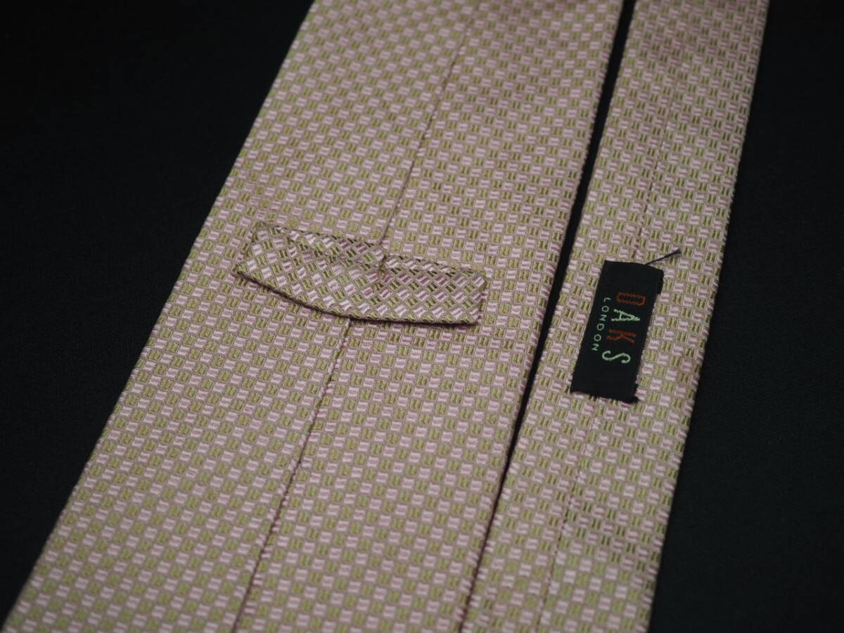 美品【DAKS ダックス】 E1614 ピンクベージュ系 SILK ブランド ネクタイ 古著 良品