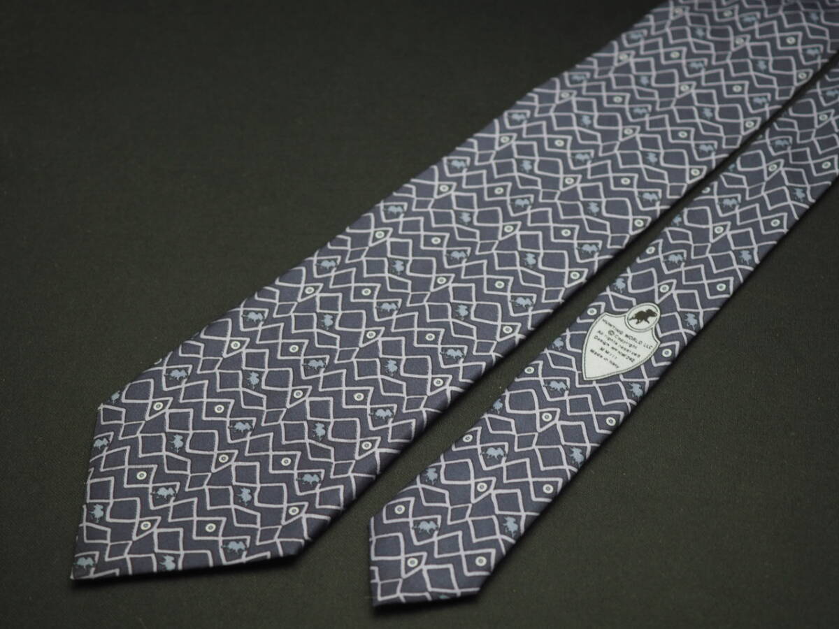 美品【HUNTING WORLD ハンティングワールド】 E1716 ネイビー SILK ブランド ネクタイ 古著 良品