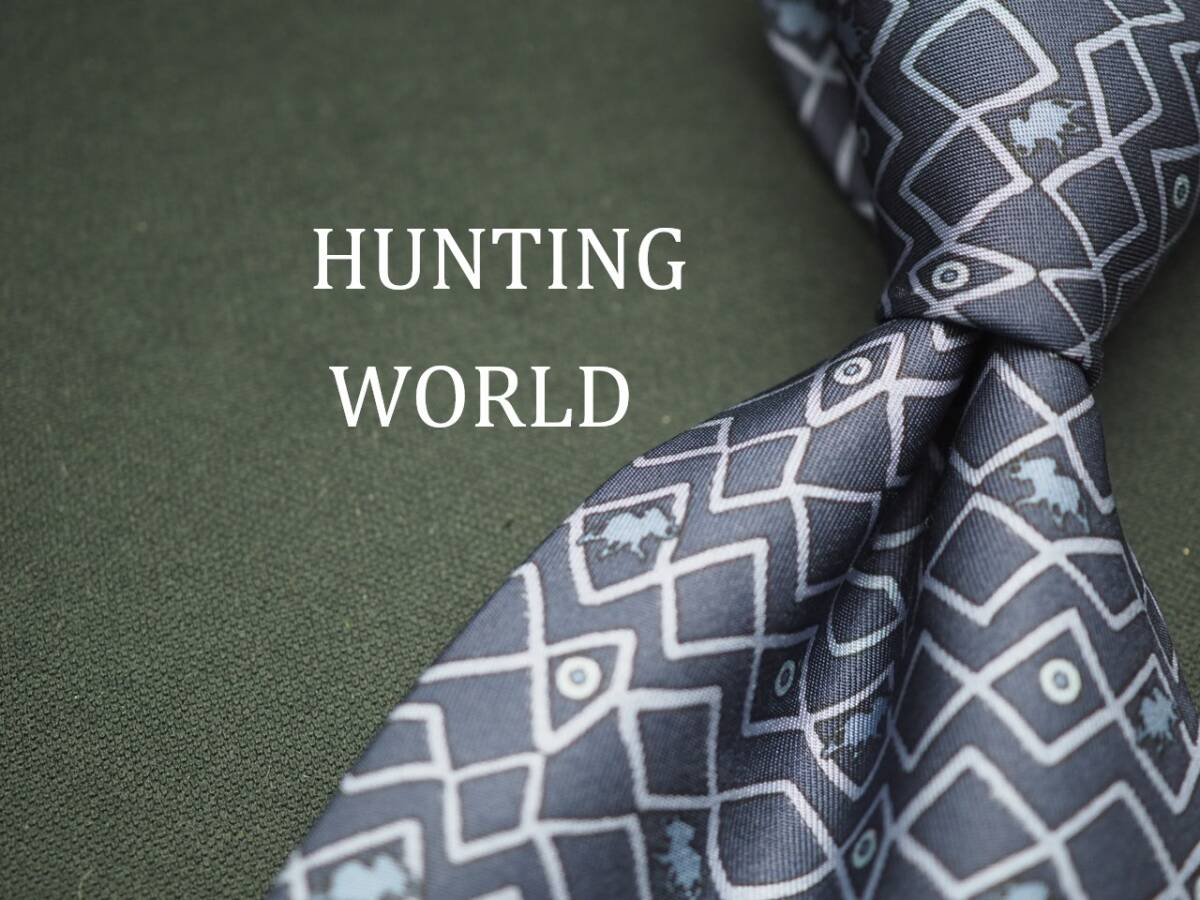 美品【HUNTING WORLD ハンティングワールド】 E1716 ネイビー SILK ブランド ネクタイ 古著 良品