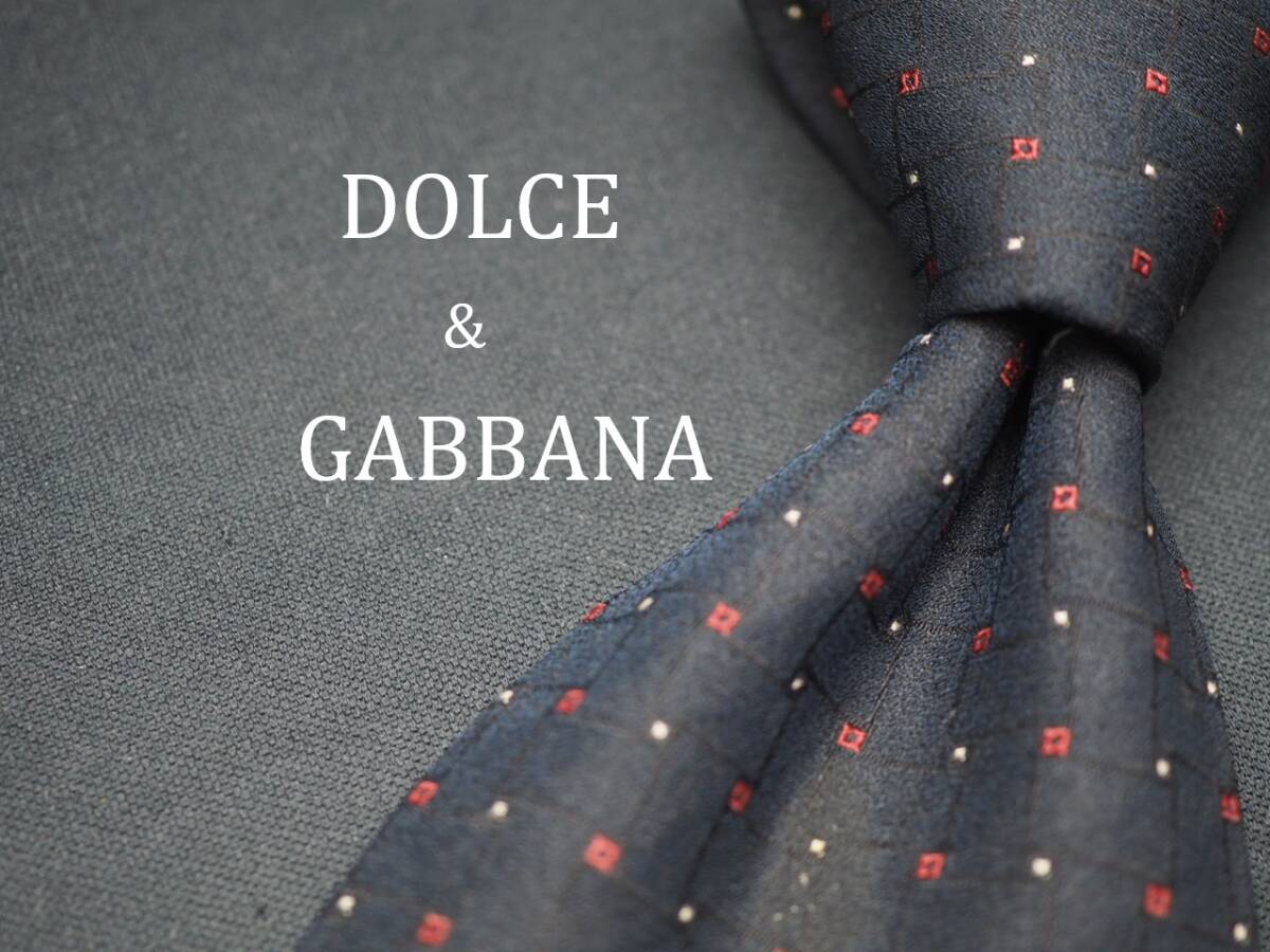 美品【DOLCE＆GABBANA ドルチェ＆ガッバーナ】 E1756 ブラックネイビー系 SILK ブランド ネクタイ 古著 良品