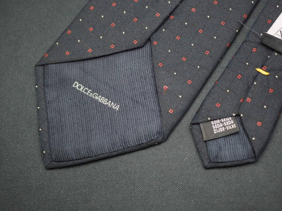 美品【DOLCE＆GABBANA ドルチェ＆ガッバーナ】 E1756 ブラックネイビー系 SILK ブランド ネクタイ 古著 良品