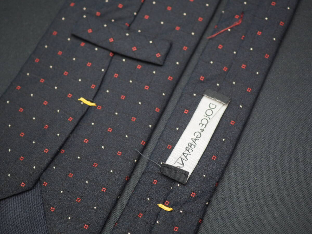 美品【DOLCE＆GABBANA ドルチェ＆ガッバーナ】 E1756 ブラックネイビー系 SILK ブランド ネクタイ 古著 良品