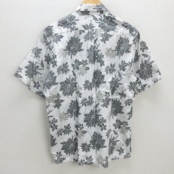 D■日本制■沖縄物語/OKINAWA 総柄 かりゆしシャツ/ボタウンダウン【L】白/MENS/122【中古】■