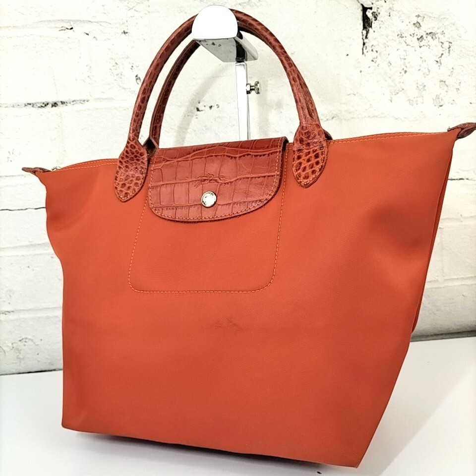 【 LONGCHAMP 】 ロンシャン プリアージュ ロゴ型押し 一部 レザー ナイロン ハンドバッグ 手提げ ミニトート婦人鞄 D S-1 