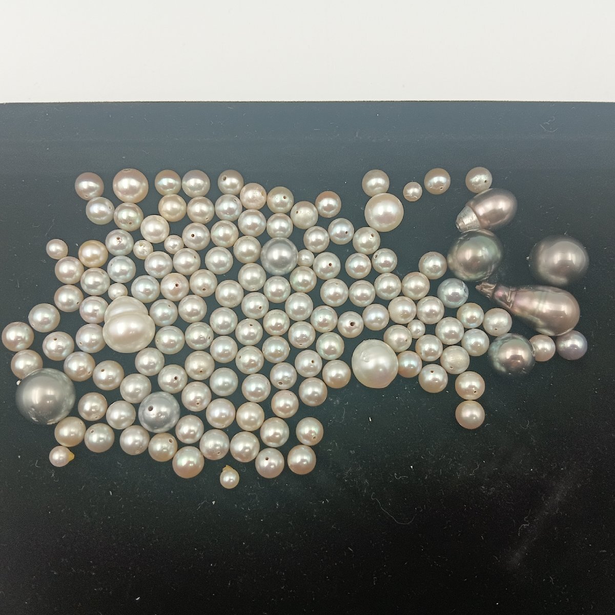 1円　J035　真珠　まとめ　パール　黒色　銀色　宝石　粒大きさ約10mm　全体重さ約80g　