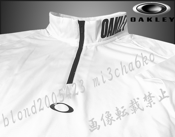 ■新品【OAKLEY】オークリー ゴルフに最適 DRY-PLUS吸汗速干 衿BIGロゴ ハーフZ(yǔ)IP モックネック シャツ■WH/XL