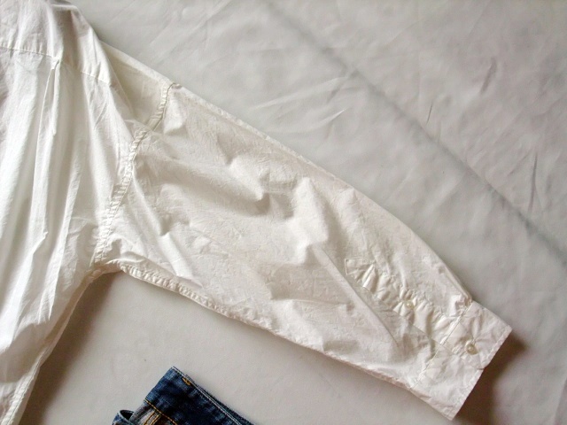 訳ありサンプル品niko andニコアンド★コットン100バンドカラーロング丈シャツブラウス★L(fēng)オフホワイトワイドビックドロップショルダー速干