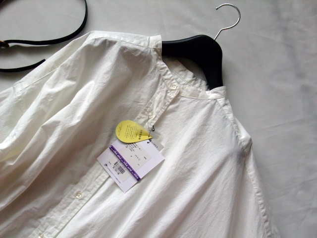 訳ありサンプル品niko andニコアンド★コットン100バンドカラーロング丈シャツブラウス★L(fēng)オフホワイトワイドビックドロップショルダー速干