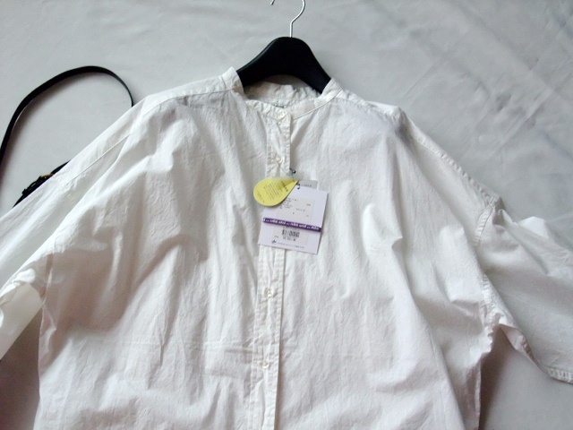 訳ありサンプル品niko andニコアンド★コットン100バンドカラーロング丈シャツブラウス★L(fēng)オフホワイトワイドビックドロップショルダー速干