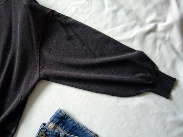 訳ありCLOCHE クロシェ★シアーニットミドル丈UVカットカーデガン★Mチャコールグレー墨くろ★ポケット付き冷房対策重ね著ワイド