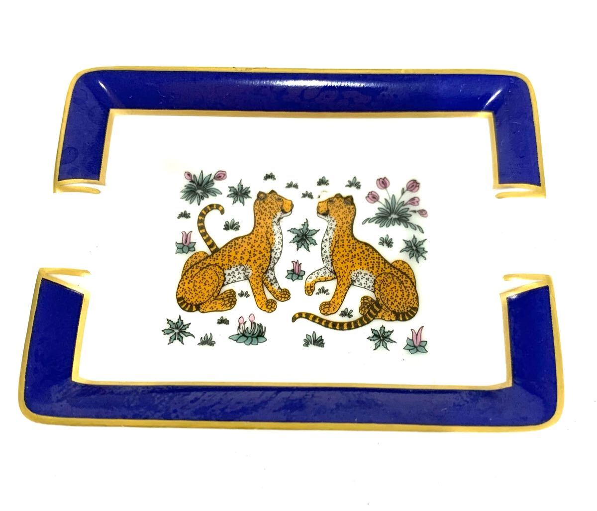 HERMES エルメス アッシュトレイ トレイ 灰皿 チーターレオパー陶器 小物入れ ヒョウアニマル カ4