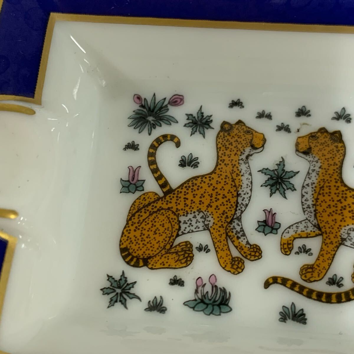 HERMES エルメス アッシュトレイ トレイ 灰皿 チーターレオパー陶器 小物入れ ヒョウアニマル カ4