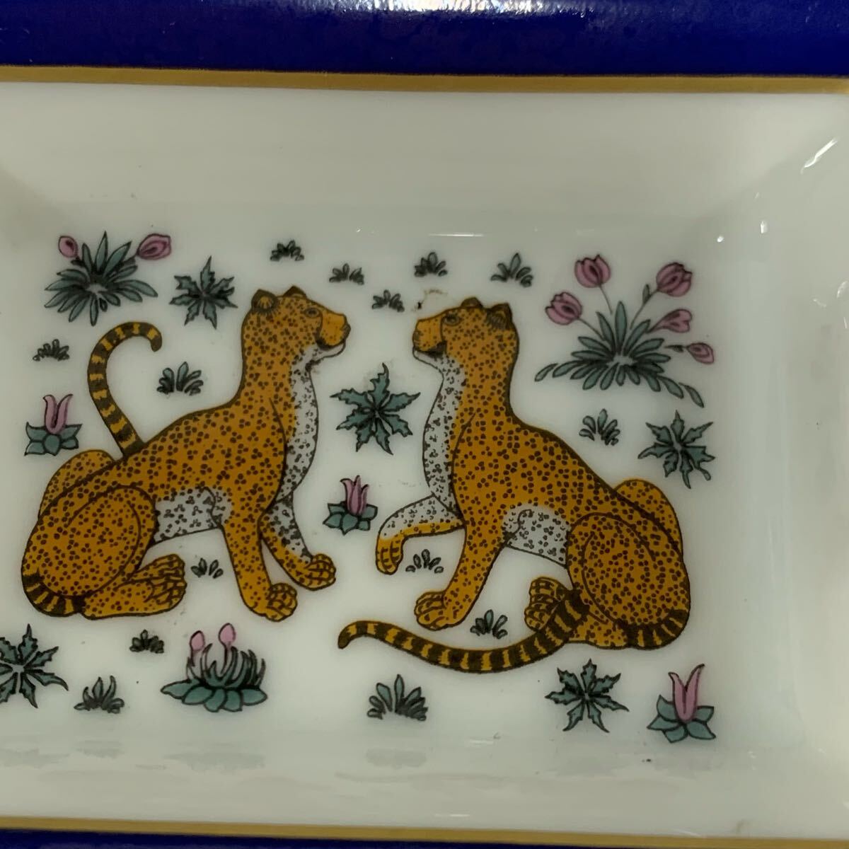 HERMES エルメス アッシュトレイ トレイ 灰皿 チーターレオパー陶器 小物入れ ヒョウアニマル カ4