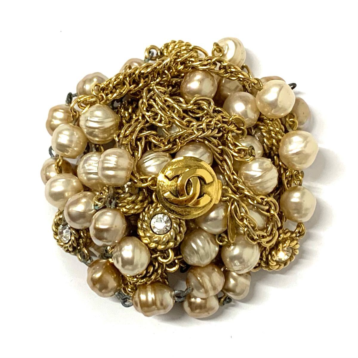 CHANEL シャネル ネックレス ココマーク ゴールドカラー フェイクパール ヴィンテージ アクセサリー o4