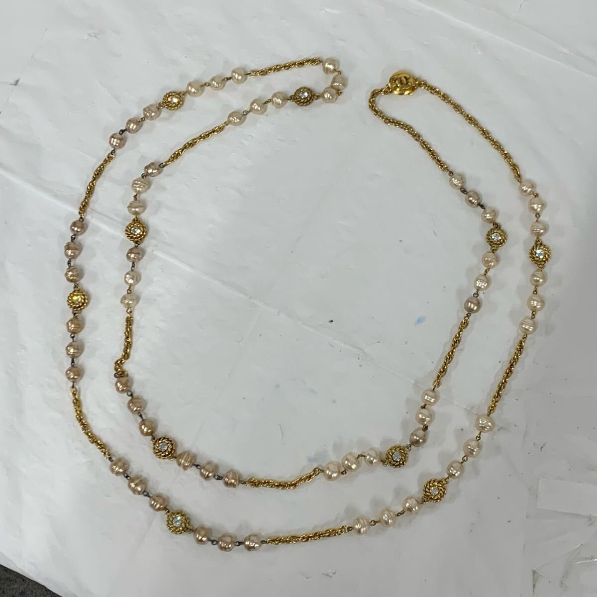 CHANEL シャネル ネックレス ココマーク ゴールドカラー フェイクパール ヴィンテージ アクセサリー o4