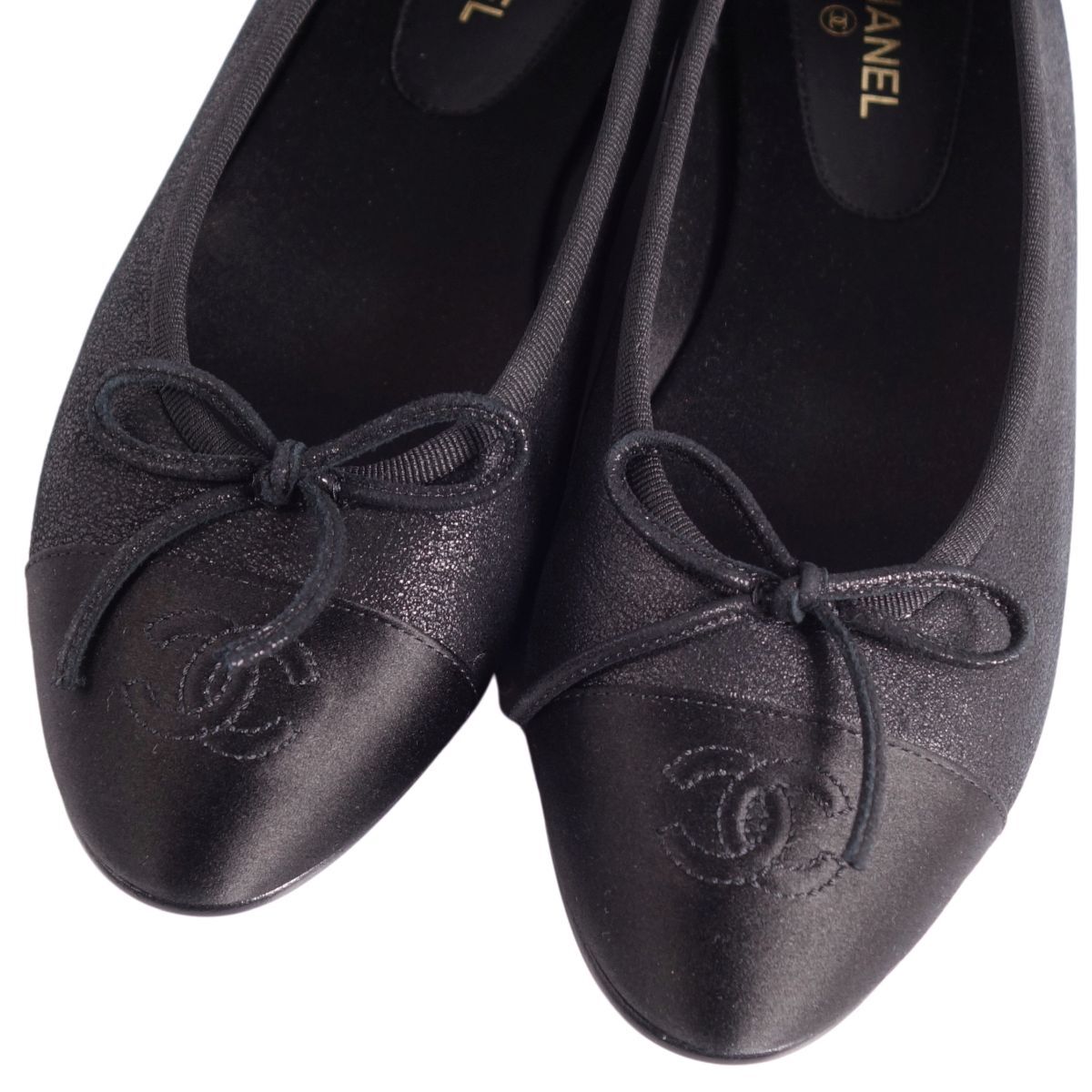 未使用 シャネル CHANEL パンプス バレリーナ G02819 リボン ココマーク レザー シューズ 靴 レディース 37C ブラック ce05mo-rm02e30961