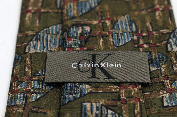 カルバンクライン ブランド ネクタイ シルク 格子柄 総柄 PO メンズ カーキ Calvin klein