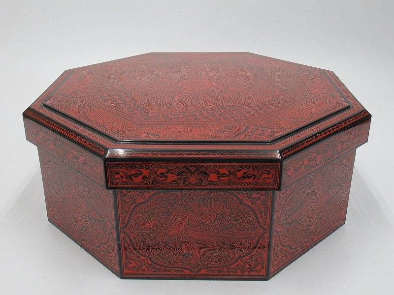 D1144 蒟醤塗 八角 茶櫃 きんま塗 木製漆器 お櫃(漆芸)｜売買
